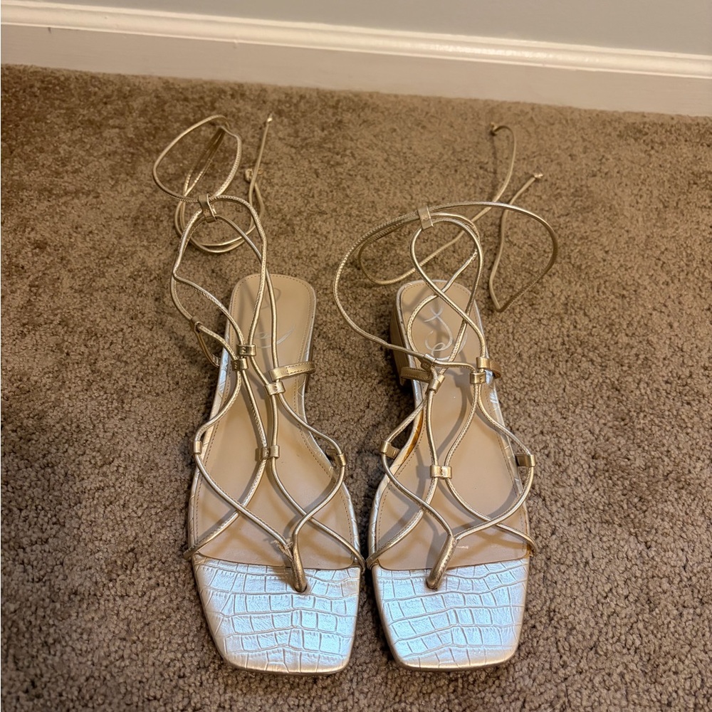 Sam Edelman Daffy Ankle Tie Up Sandals in Gold